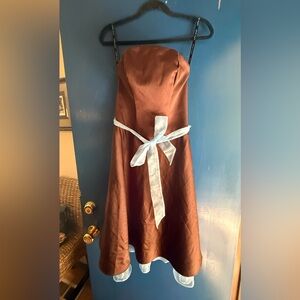 Vintage Alfred Angelo Chocolate Dress with Sky Blue Accent